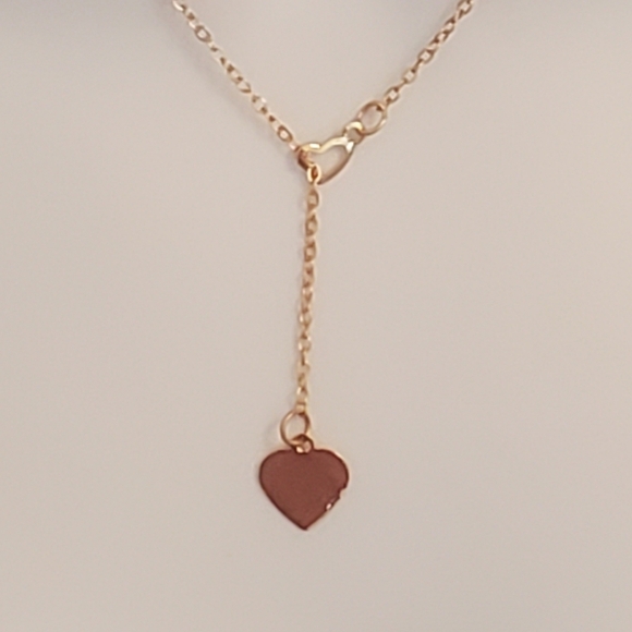 💚5/$25 Gold Tone Lariat Interlock Chain Heart Dainty Pendant Necklace - Picture 5 of 6